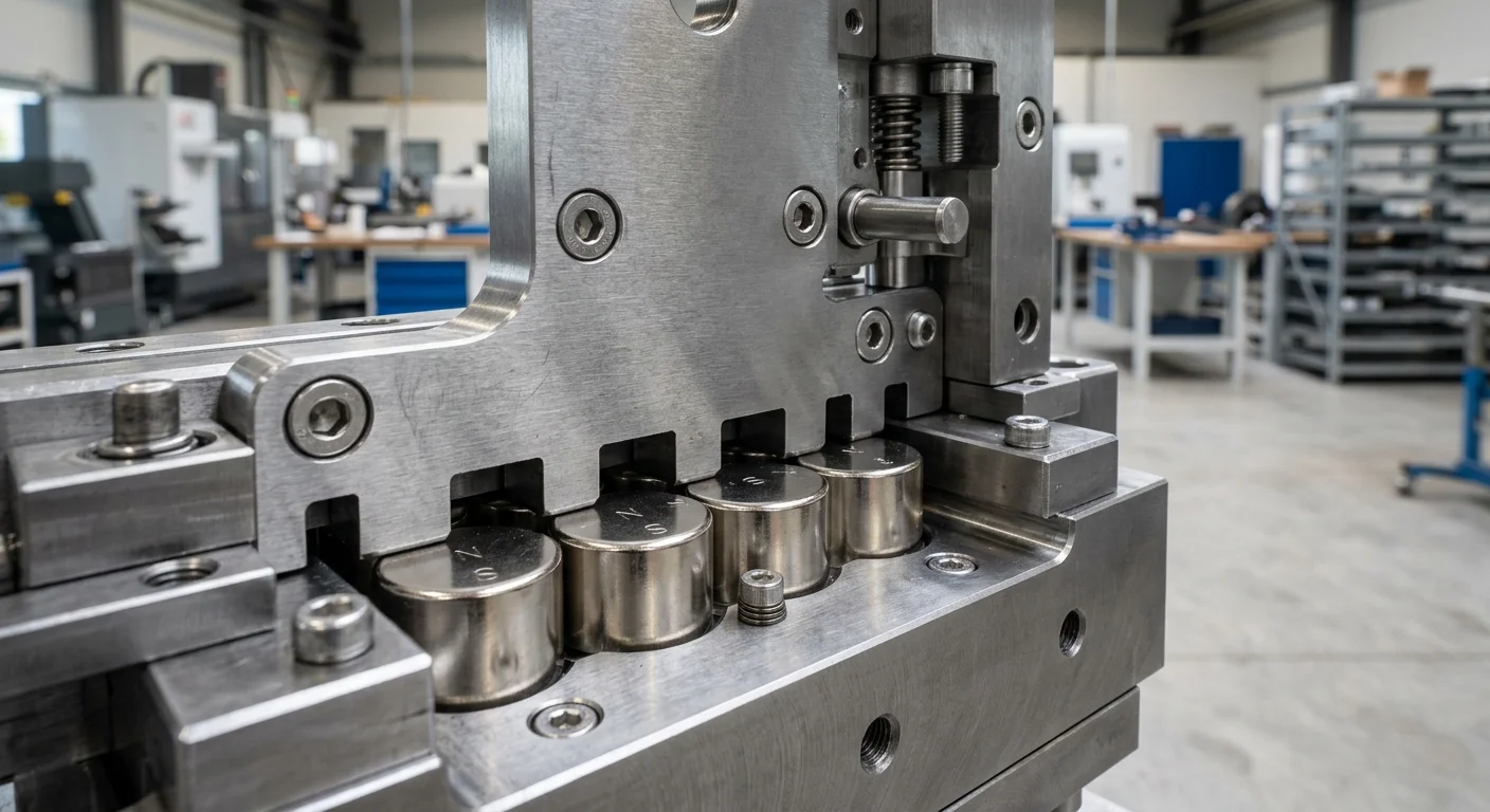 Halteres de 24kg com força dos imãs: estrutura metálica com cilindros magnéticos marcados N e S alinhados em trilho industrial.