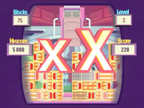 Magnetis, o jogo com poderes magnéticos. Tela de game over com 2 grandes X vermelhos sobre blocos e placares de pontuação.